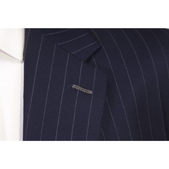 Andrew Lock Custom Tailored Navy Blue Pinstripe 2-Btn Wool Handmade Suit 46L - Picture 5 of 11